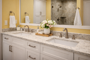 Custom Bathroom Countertops Yellow Walls Nickel Hardware