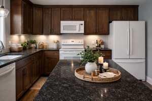 Modern Country Kitchen Wood Cabinets White Appliances