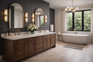 Sophisticated bathroom with freestanding bathtub