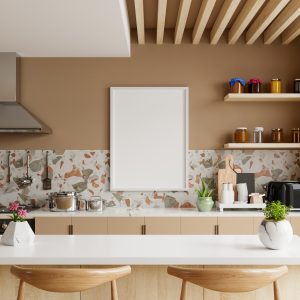 Modern kitchen with custom cabinetry and quartz countertops.