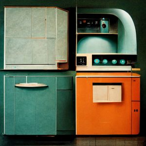 Vintage colourful kitchen cabinets